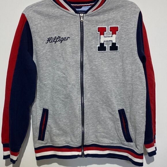 Tommy Hilfiger Kids Full Zip Color Block Gray/Red/Blue Jacket Size L Women's S - Picture 1 of 9